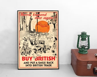 Poster Great Britain "Buy British and put the smile back on British trade" Wall Print  British uk gb England United Kingdom