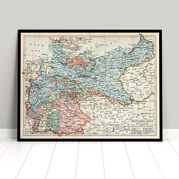 Map Imperial German Empire in borders of 1914 Poster First World War Patriotism WWI Art Wall Print Home Decor Deutsches Reich Landkarte