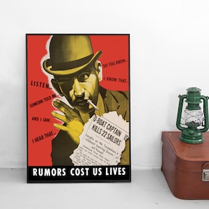 Propaganda Poster USA "Rumors cost us lifes" Spies espionage Second World War Patriotism WWII Art Wall Print Home Decor Spy