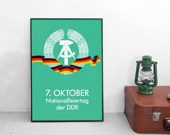 Plakat propagandowy NRD Niemcy Wchodnie "Dzień Republiki 7 Października" DDR Wystrój | Dekoracja | Ozdoba ścienna vintage