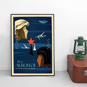 Cartel publicitario "Europa a Asia de Aeroflot" de la Unión Soviética, de la década de 1970, impresión artística vintage para pared, decoración del hogar, viajes.