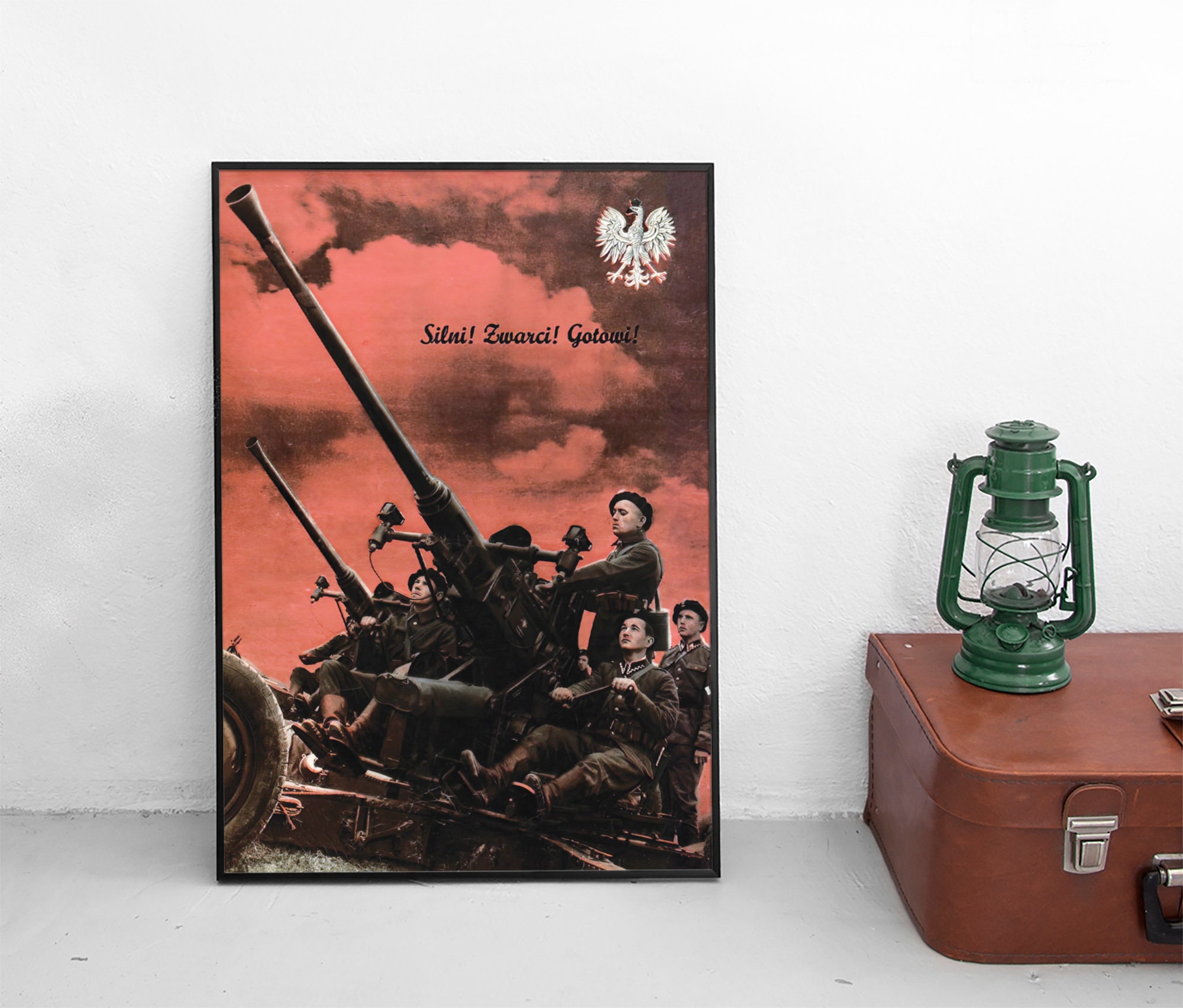 Propaganda Poster Poland "Strong, united, ready" Air Defence Polish Air Force Second World War Patriotism WWII Propaganda Art Wall Print
