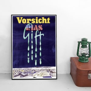 GDR Propaganda Poster -Be careful: American poison!-  Eastern Germany warfare DDR Print  Wall Art vintage Wall Print Communisms