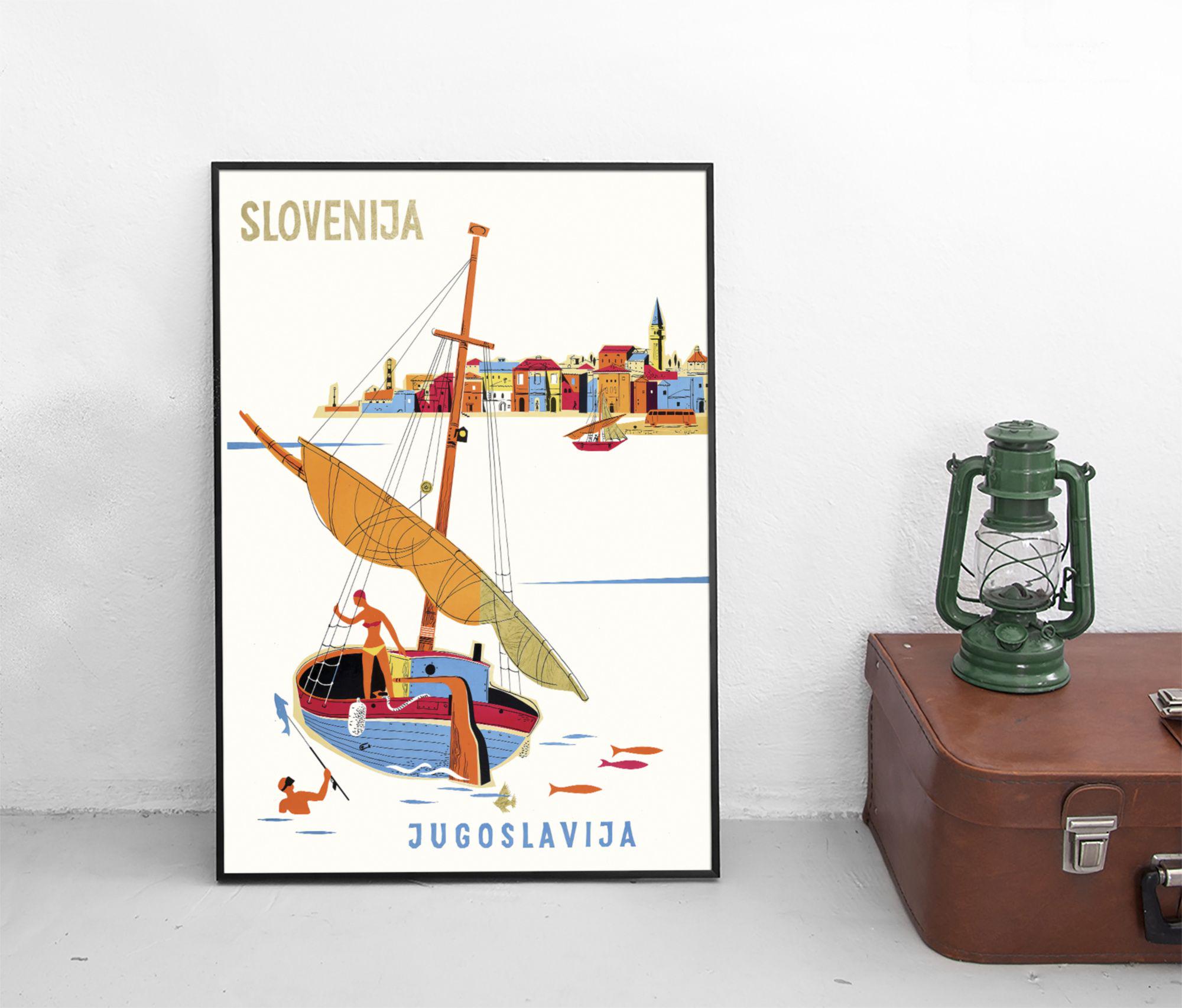 Travel Poster advertisement Yugoslavia / Slovenia  - Sailing boat home decor Wall Art vintage Wall Print Birthday Gift Idea