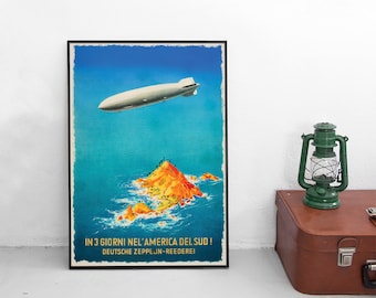 Zeppelin-reisposter: Duits-Italiaanse vintage kunstafdruk