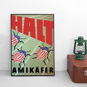 Poster DDR Halt Amikäufer Ostdeutschand Deutschland Plakat Kunstdruck Propaganda Pazifismus Feminismus