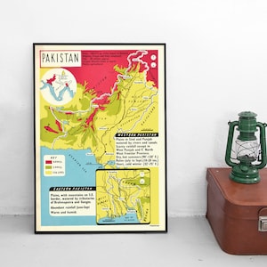 Poster factsheets Pakistan, West-Pakistan, Bangladesh, Oost-Bengalen Home decor Wall Art vintage Wall Print Idee van de verjaardagscadeau