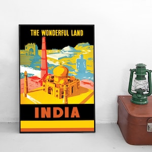 Travel Poster advertisement India &quot;The wonderful land&quot;  Wall Art vintage Wall Print Birthday Gift Idea