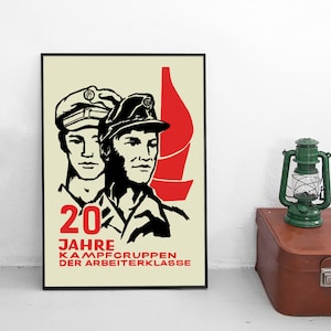 GDR Propaganda Poster &quot;20 years of working class combat groups&quot; Eastern Germany DDR wall Print Art vintage