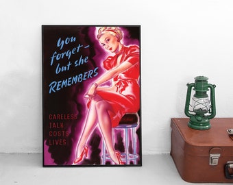 Propagandaposter uit de Tweede Wereldoorlog: Onvoorzichtig praten kost levens - Amerikaanse patriottische print over prostitutie