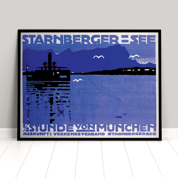 Travel Poster advertisement Germany Ludwig Hohlwein Starnberg Lake Bavaria Munich home decor Wall Art vintage Wall Print Birthday Gift Idea