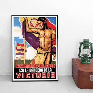 &quot;Plakat des spanischen Bürgerkriegs &quot;&quot;Die oppitische Linke hebt die Fahne des Sieges&quot;&quot; Volksfront Guerra spanischen Bürgerkriegs-Antifaschismus.&quot;