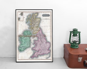 Plakat z mapą Wysp Brytyjskich z 1815 r.: Sztuka ścienna z czasów Wielkiej Brytanii