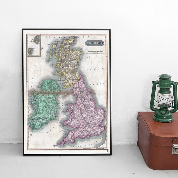 1815 map of the British Isles / United Kingdom / Great Britain / Ireland / Scotland / England / Wales / Poster/ British Empire