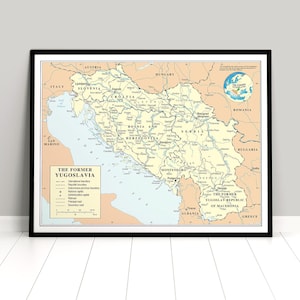 Kaart voormalig Joegoslavië / Balkan / SFR / vintage / poster / geschiedenis / Tito / Servië Montenegro Kroatië Slovenië Bosnië Macedonië Kosovo
