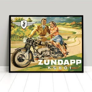 Poster Zündapp KS601 motorcycle Germany German Advertisement old-timer automobilia Vintage Art Wall Print Home Decor