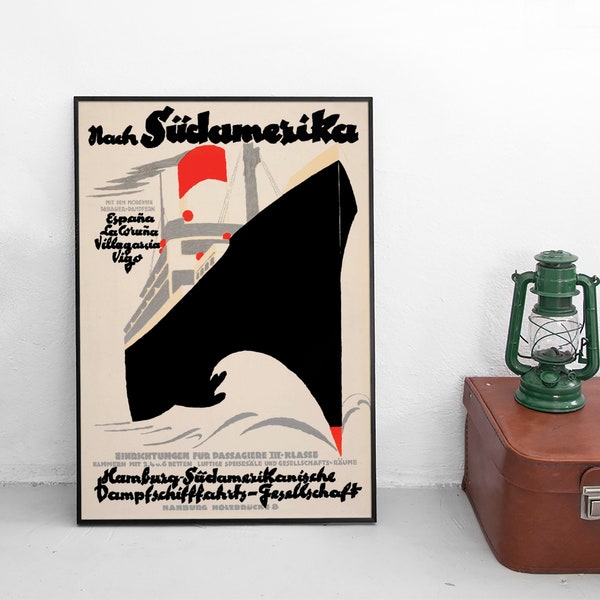 Poster Südamerika mit Hamburg Südamerika Dampfschifffahrtsgesellschaft Schifffahrt Plakat Kunstdruck home decor vintage Wall Print Poster