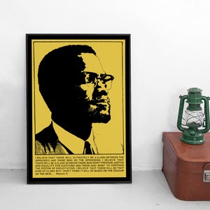 Poster Malcolm X quote &quot;Stop oppression and exploitation&quot; Black Panther Decolonisation Art Wall Print