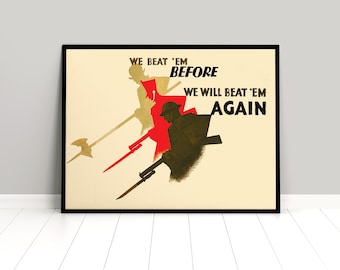 WWI British Anti-German Propaganda Poster "We will beat them again" UK GB Great Britain First World War Patriotism WW1 Art Wall Print