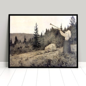 Poster Theodor Kittelsen- Op sob Fjeldet toner en Lur- decoração de casa Arte em parede Impressão em parede