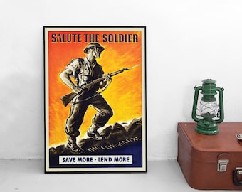 Propagandaposter uit de Tweede Wereldoorlog: "Salute the Soldier", Britse oorlogsobligatieprint
