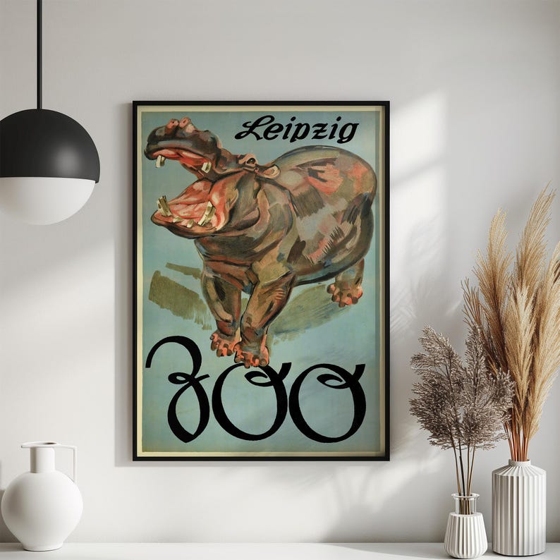 Poster "Zoo Leipzig" Saxony, Germany / Hippo / Vintage Art Wall Print image 4
