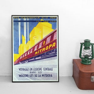 Poster German Railways Mitropa &quot;Who travels by sleeper saves time & money&quot; Night train Train Deutsche Bundesbahn DB Print Wall Print