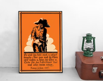 Vintage Frederick II of Prussia Poster, German Emperor Wall Art, Historical Quote Print