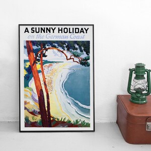 Germany Travel Poster &quot;A sunny holiday on the German coast&quot;  Wall Art vintage Wall Print Birthday Gift Idea