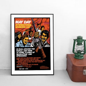 1970s Poster International worker&#39;s day &quot;Flames of revolution are spreading&quot; Art Wall Print Propaganda