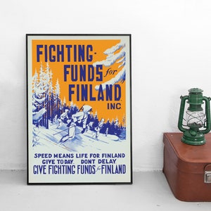 Finnland-Unterstützungsplakat: Amerikanische Propaganda-Wandkunst aus dem Zweiten Weltkrieg