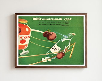 Un poster sovietico antialcolico "A Juicy Blow", un fumetto di boxe con succo di pomodoro contro vodka.