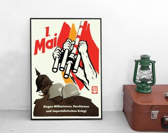 Poster DDR FDGB 1. Mai "Gegen Militarismus, Faschismus und Imperialismus" Ostdeutschland Deutschland Plakat Kunstdruck Propaganda Vintage