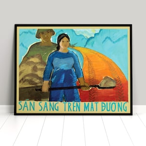 Cartel de propaganda de la guerra de Vietnam "Limpiar la carretera" de Vietnam del Norte, impresión del Viet Cong de Ho Chi Minh