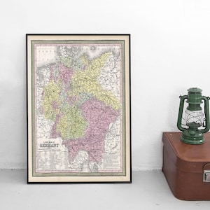 Pre 1871 Map of the German States in central Europe / Pre-unification / Prussia / Patriotism Art Wall Print Home Decor Landkarte / history