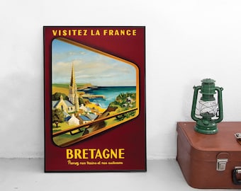 Travel Poster Visit France "Bretagne"/  home decor Wall Art vintage Wall Print Birthday Gift Idea