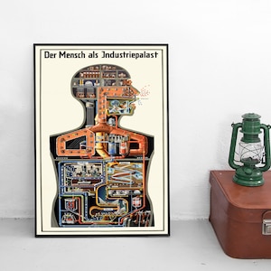 Cartaz de filme "O homem como palácio industrial" de Fritz Kahn (1926 Alemanha) Arte de parede de filme Impressão de parede Ideia de presente de aniversário República de Weimar Anos 20