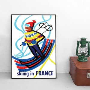 Poster Ski "Skifahren in Frankreich" Vintage Plakat Kunstdruck Wintersport