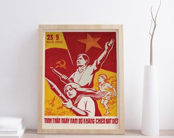 Vietnamese Art Print of Propaganda Poster or Boho Art Print