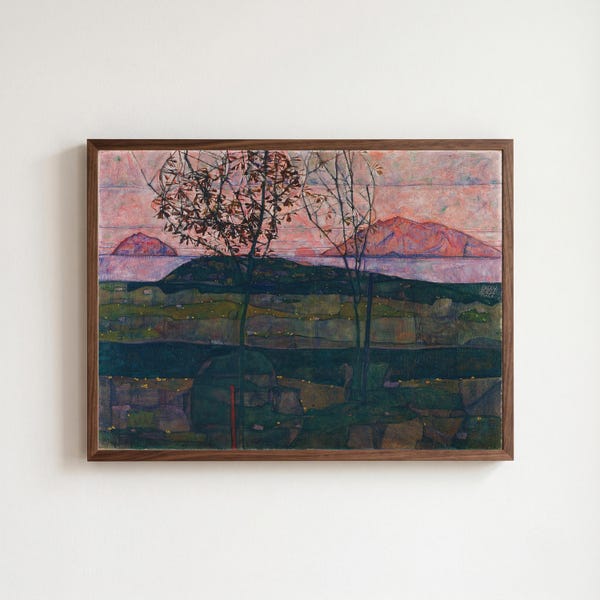 Egon Schiele 'Pôr do Sol' (1913) Impressão de Arte Expressionista de Paisagem