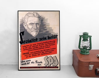 Election Poster 1948 "To be socialist means..." August Bebel German Labour Party SPD  Wall Print Federal Republic Social Democracy