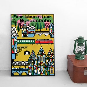 Cartaz das ferrovias alemãs de 1958 - Melhor viagem com a Deutsche Bundesbahn - Impressão de parede do trem ferroviário DB