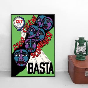 1977 Political Poster &quot;BASTA&quot; Solidarity with Chile Anti-Pinochet Wall print CUT