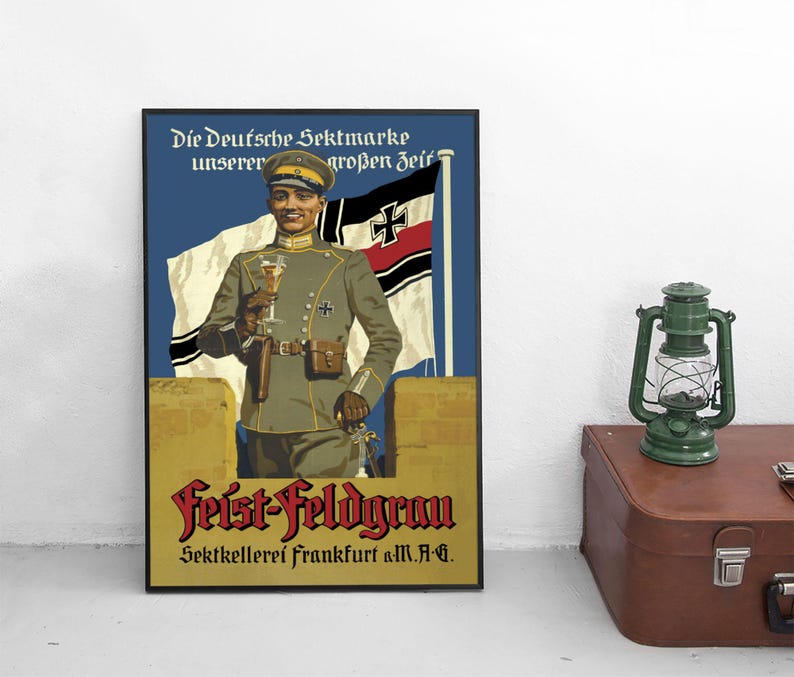 1920s German Sparkling Wine Advertisement Poster feistfeldgrau the