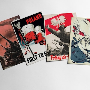 4 Werbung Postkarten Polen WWII/ Widerstand gegen die Nazis / Alliierten