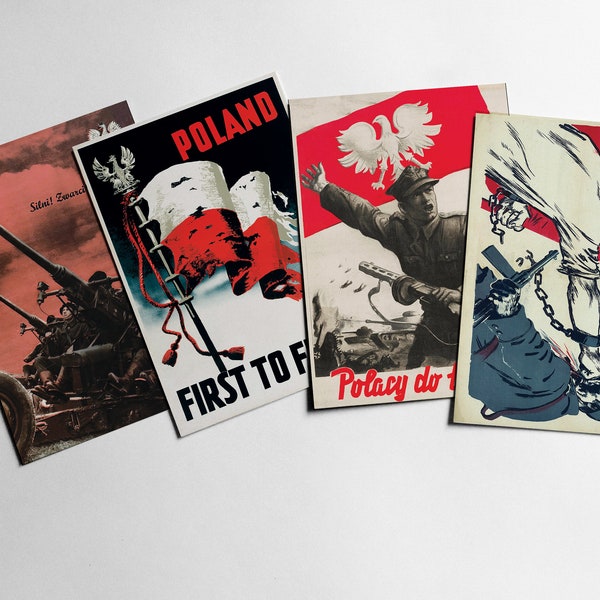 4 Propaganda Postcards Poland / WWII/ Resistance against Nazis / Allies