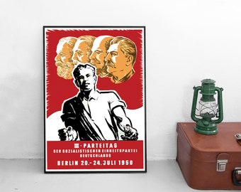 Poster DDR "III. Parteitag der SED" Ostdeutschland Deutschland Propaganda Sozialismus Plakat Kunstdruck home decor Wall Art vintage