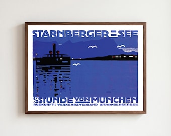 Travel Poster advertisement "Starnberg Lake, Bavaria" by Ludwig Hohlwein