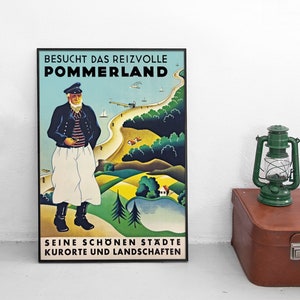 Travel Poster advertisement Germany &quot;Visit the charming Pomerania&quot; Baltic sea  Wall Art vintage Wall Print Birthday Gift Idea