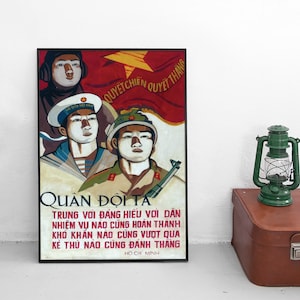 Cartel propagandístico de la guerra de Vietnam "Nuestro Ejército" Vietnam del Norte Ho Chi Minh Viet Cong imprimir